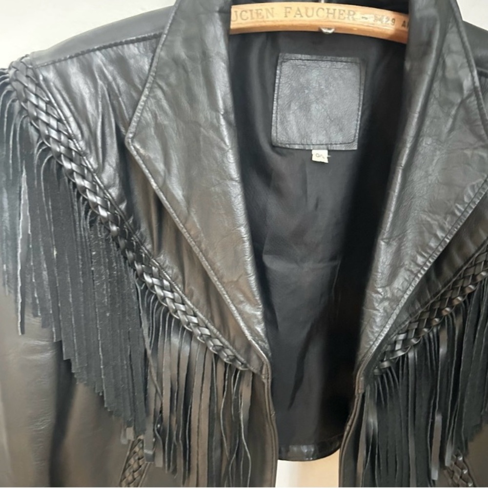 Vintage Black Fringe Leather Cropped Jacket - Women - Picture 3 of 16